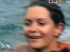 This kinky bitch loves nudists beach so she could sunbath naked. She jumps in the lake having much fun with her friend. Overall these crew is having a good time. Join them on a private party/
