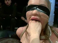 Busty bitch Nika Noire is having fun with a few dudes in a basement. The guys tie her up and then put a gag in her mouth and fuck her throbbing cunt deep and hard.