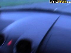 Sizzling Russian blond milf is getting ready for the date with her lover. She picks him up at the street and puts him in her car, where he starts mauling her appetizing legs in pantyhose in sizzling hot sex video by WTF Pass.
