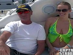 Jessica with big natural tits sucks Josh on the boat
