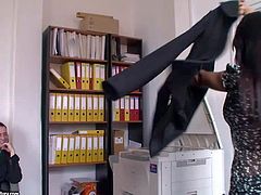 Black Angelika is a nice looking big boobed pornstar that makes porn with enthusiasm. This backstage video featuring her having office sex horny hard dicked guy is the proof.