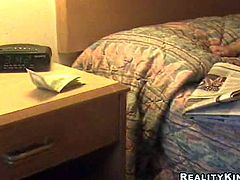 Slender amateur teen brunette slut in slutty outfit goes to hotel room with Josh and reveals her small boobies to him while he films everything in point of view