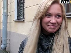 Divine Russian babe hooks up with her former BF in the street. She mouth fucks his stiff shlong intensively in the stair landing during the daytime in steamy sex clip by WTF Pass.