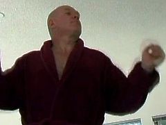 Check out a bald dude having fun with two super hot sluts in the bedroom! He sticks his shaft deep inside their cock-hungry assholes and pussies!