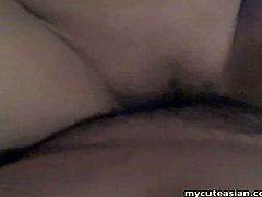 See a cute Asian brunette teen giving her man some head in this hot amateur pov vid. Then she's ready to ride that cock into ecstasy with her shaved slit.