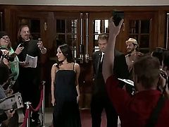 Asa Akira visits the big party of her friends. She is beautiful, black evening dress. After some time she goes to some room and undresses, revealing her appetizing body.