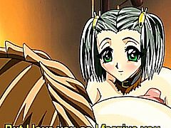 Busty anime cute girl in chains cunt fucked while ass toyed in threesome