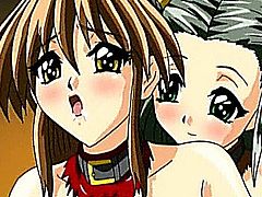 Busty anime cute girl in chains cunt fucked while ass toyed in threesome