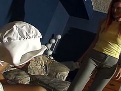 Sexy redheaded wifey decided to dress her man as a baby and fuck him hard with a huge strapon! He can't get enough of the pink toy up his tight ass!