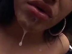 This gorgeous Indian teen gags on a hard cock in this hot clip before being fucked by it until her little mouth's filled by cum.