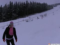 Group of turretless teens head to the mountains for skiing. After skiing for quite a long time, one of the sluts pulls up her shirt exposing big juicy tits in steamy sex clip by Club Seventeen.