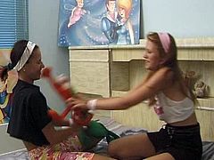 After jocky pillow fight, two amateur besties take clothes off each other before a steamy lesbian sex session starts in sizzling hot sex video by Club Seventeen.