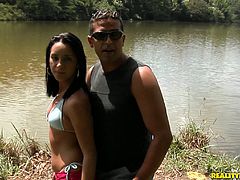 Gorgeous Latina babe with well-matured tits and slim body knows how to appreciate her lover's throbbing dick. Once she starts sucking his tool, she makes him feel like she can't get enough of it.
