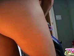 Naughty Emery gets naked and cleans her house with a vacum cleaner. Watch her stripping down showing her sexy ass and nice titties!