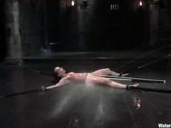 After some toying and bondage fun, it's time to torture Katja Kassin first with a strong stream of water aimed at her and then by submerging her in a big bowl.