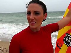 My friend me lonely girl that was riding a surfboard this cloudy day! She has sexy face that suggests to us that this babes needs to be pounded really hard in her hungry holes.