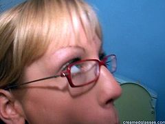 The best way to relax for exhausted clerk in glasses is to please her male co-workers. Horn-mad blondie gets rid of office suit, squats down and gives stout blowjobs to long strong dicks. Gosh, this bitch with small pale tits is worth checking out in Pack of Porn sex clip.