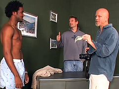 These two white gay guys are going to have some interracial fun and try their hand at sucking big black dick. One guy gets sat on by the black dude while the other takes photos and blows his dick. They the back gay sucks cock, too.