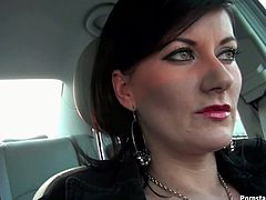 It’s a long ride back home and she is impressed by the size of her lover's dick; it turns her on to give him a handjob while driving.