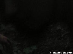 Spoiled brunette hussy cloister with a beefy black dude deep in the forest. She kneels down to oral fuck his penis before he takes her from behind in doggy style in steamy interracial sex video by WTF Pass.