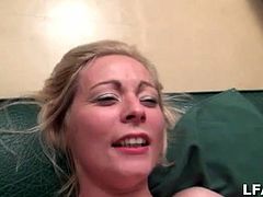 It's amateur time for this horny and busty french blonde milf. See her getting her tits and ass pounded over the couch by a man who won't stop at nothing till she explodes of pleasure.
