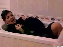 Well, are you ready to see something really weird and impressive? Then press play and have a look at voracious brunettes presented in Tainster sex clip. Spoiled chicks with nice boobs don't get rid of clothes. The horniest bitch in fur coat put her legs into the hot bath and dreams about rubbing the pussy of fully clothed bitch.