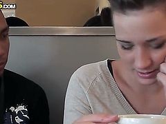 Brunette is ready to suck guys sturdy ram rod day and night