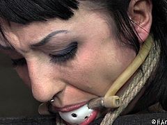 Naughty Bunny thought things can go her way so she ended up at Hard Tied. This cunt is now receiving the discipline she needs. She stays bent over tied up hard and ball gagged as the executor spanks her ass so hard that she almost cries. After he spanked it with a stick he grabs a paddle and hits that butt harder