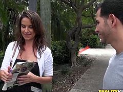 She is attractive girl with small tits and skinny ass. She picks up a guy on a street and goes to his place for a steamy action. When they are indoor she lifts up her skirt flashing her ass.
