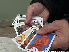 Talkative oldies play cards in the yard. A stranger comes to them. Spoiled and ugly whores with wrinkled faces, droopy tits and fat bodies take his dick out of pants and rub it gently till it jizzes.
