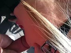 This slim and hot blondie in glasses is far from being shy and modest. Amateur bitch likes sucking a dick for cum right outdoors. Just be sure to gain delight while watching incredibly hot WTF Pass sex clip featuring slutty blowlerina.
