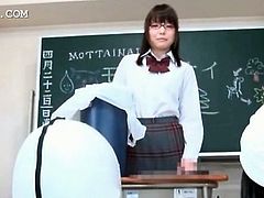 Asian naughty teen vibing her pussy upskirt in class room