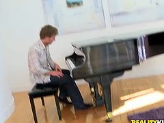 She is dirty black girl with ample ass. Her perverted music teacher seduces her for passionate sex. Ebony hoe put on outright red bikini posing in front of him. Then she bends over the piano getting her pussy and asshole polishes properly.