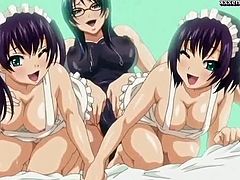 Horny anime nurses licking their nipples