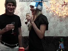 WTF Pass sex clip presents a really voracious amateur couple. After drinking champagne voracious slim blondie gets horny and begs to fuck her wet pussy from behind as tough as possible. I bet it's the best Xmas present ever.