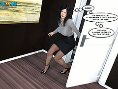 This 3D comic series presents an ebony babe who gets fucked in the ass and a white sexy chick nailed by two guys.