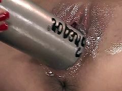 Blonde Blue Angel parts her legs to fuck herself, take dildo in her eager love box