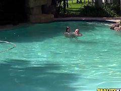 Brickhouse Latina sweetie has a pretty face and stunning curves. She looks fucking hot as hell in her sexy white swimming suit.