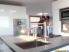 Reality Kings sex clip provides you with a hot pallid blondie. This all naked chick with rounded ass wears only blue hat and lies on the kitchen counter. Ardent nympho desires to get her wet juicy pussy licked and tickled by her black BF to gain a portion of pleasure.