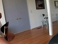 Blonde Nicole Ray in high heels gets her shaved pussy fucked good and hard by Mark Ashley in front of asslicious Miley Ann. She gets heavily banged for brunette to watch.