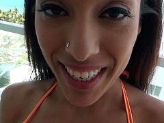 Crystal Lopez is one charming brown haired sexy with natural tits. She gives unthinkable blowjob to her boyfriend from your point of view. Then she takes fat dick up her sexy pussy.