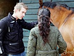 Seth Strong visits Paige Turnah in the stables to see how her work is going. She invites him inside and he sticks his hand up the back of her skirt. He fingers her pussy hard and fast. He bends down to give her cunnilingus and then she makes him a blowjob.