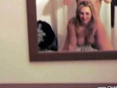 Watch this horny busty blonde house wife getting fucked in her ass by her man.She loves to watch her self getting fucked so she puts mirrors in her bedroom.Enjoy this hot homemade amateur anal video.