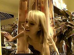 Blonde Blue Angel finds herself horny enough and takes toy in her love hole with desire