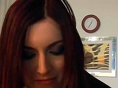 Redhead Mira with huge knockers parts her legs on cam with no shame