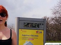 Busty red haired amateur gets laid in public in exchange of cash