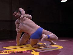 Gay hunks enjoy a sexy wrestling match