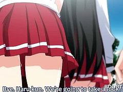 Hentai sweet schoolgirl fucking cock between her big boobs