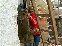 Russian girl with next door girl appeal is a dirty slut instead. She goes kinky with her BF outdoor in the winter time. So he suckles her titties lifting up her sweater. Later she kneels down working her mouth hard on big rod.