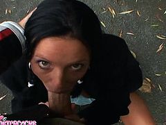 Lotti is a sexy brunette with soft natural tits and a great ass. Watch this POV where she sucks a big cock in public before this guy takes her home to fuck her silly.